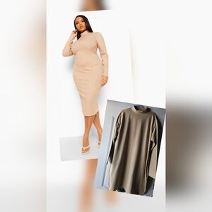 REBDOLLS Beige Mock Turtleneck Long Sleeve Dress - 5X‎